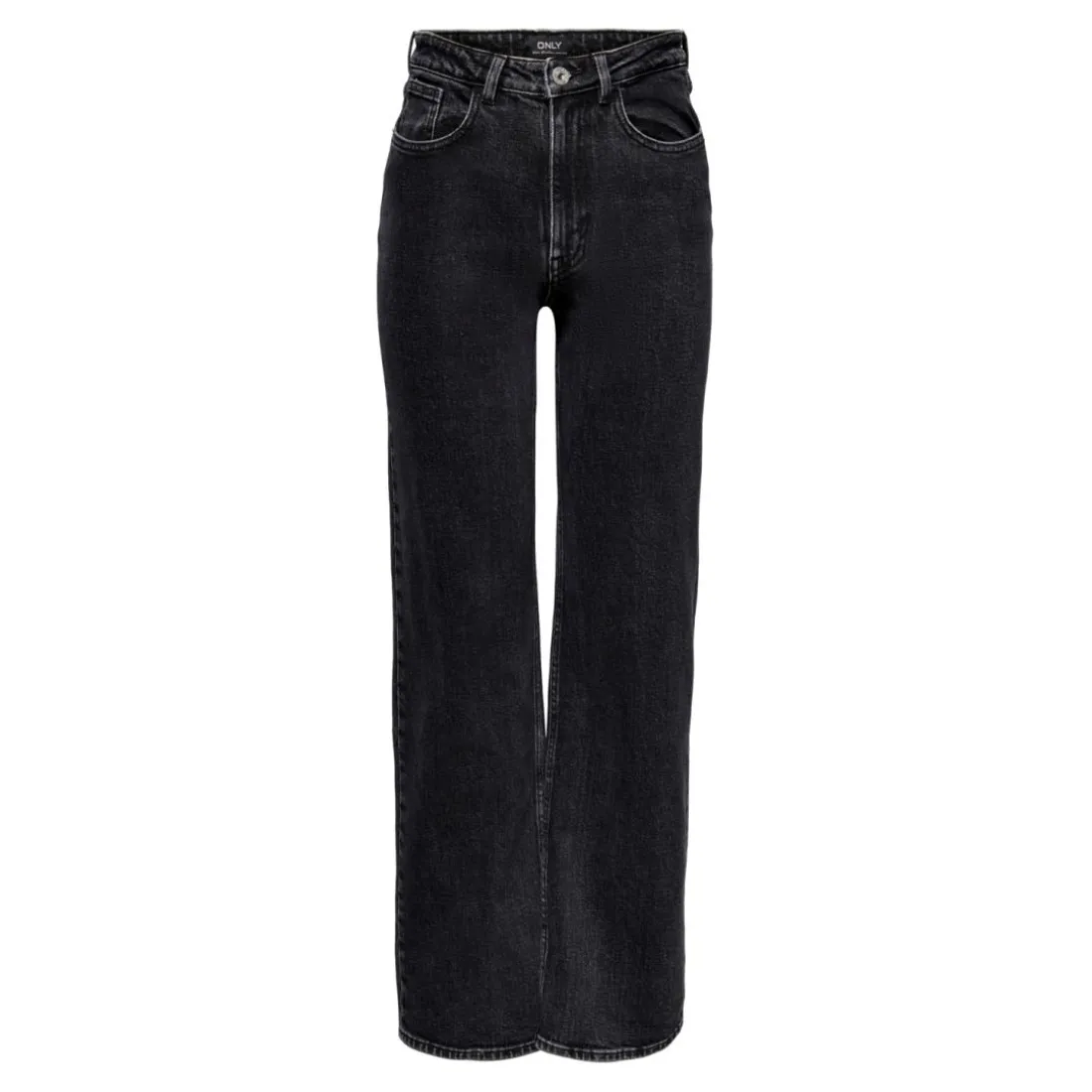 Jean à jambe large braguette à boutons taille haute noir en coton Yas