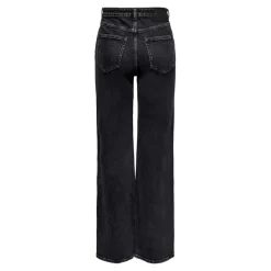 Jean à jambe large braguette à boutons taille haute noir en coton Yas