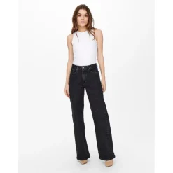 Jean à jambe large braguette à boutons taille haute noir en coton Yas