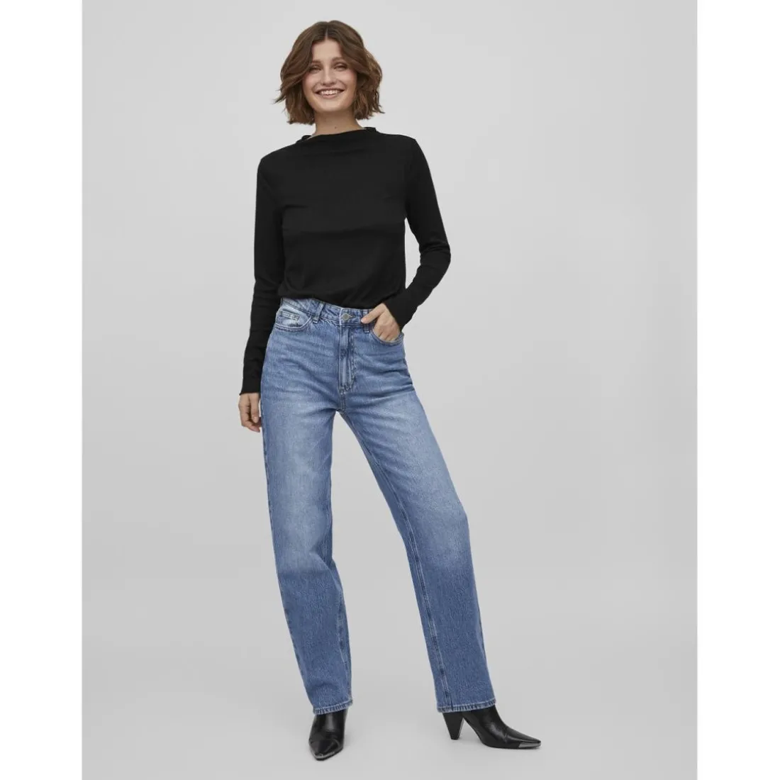 Jean coupe droite bleu en coton Willa
