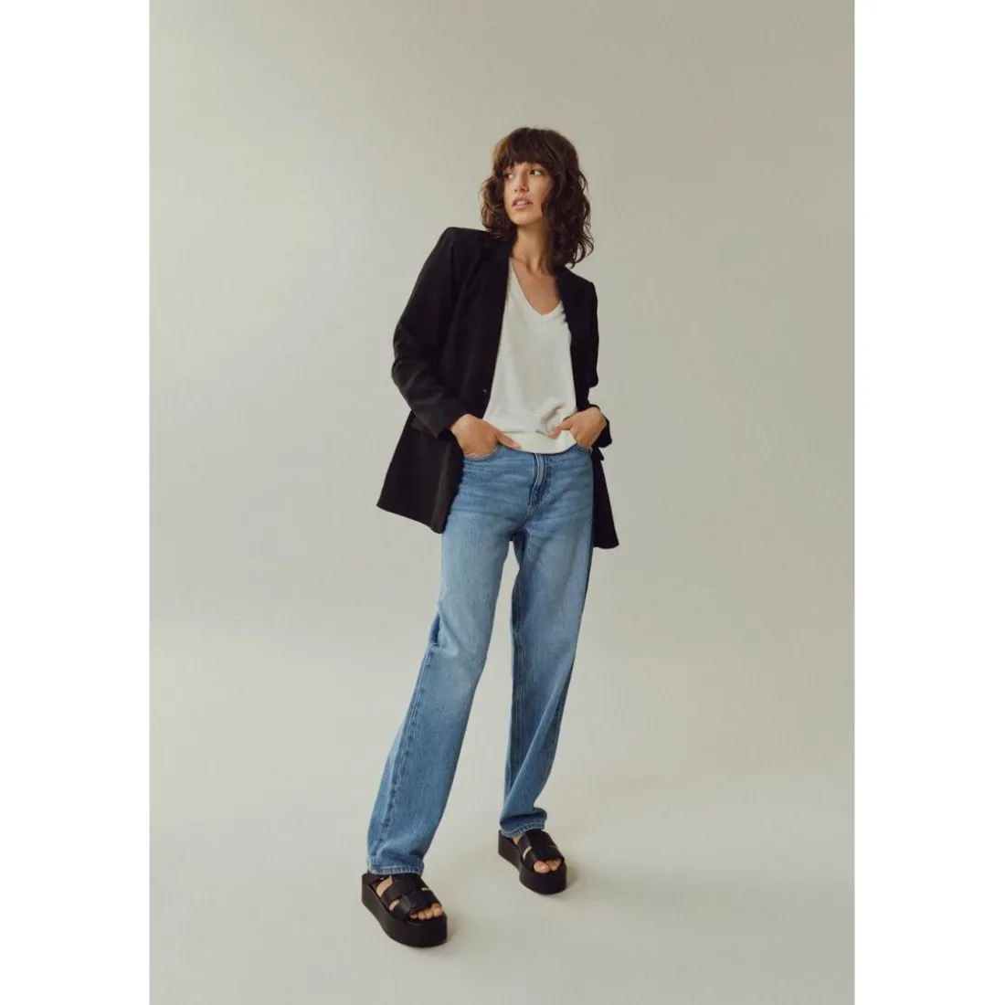 Jean coupe droite bleu en coton Willa