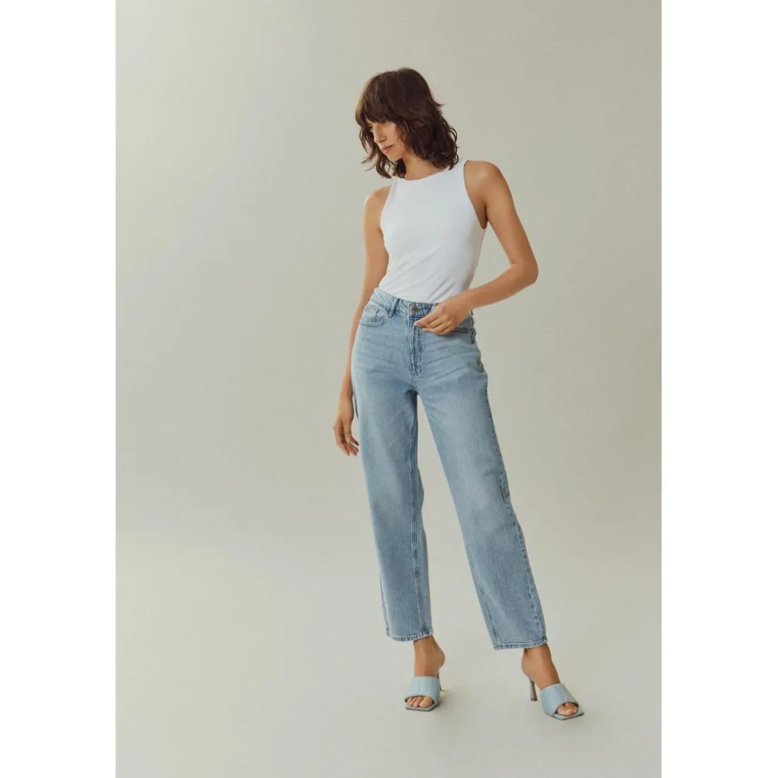 Jean coupe droite bleu en coton Juno