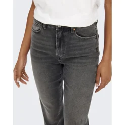 Jean coupe droite braguette zippée taille haute gris foncé en coton Sue
