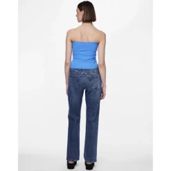 Jean coupe droite braguette zippée bleu en coton