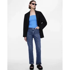 Jean coupe droite braguette zippée bleu en coton