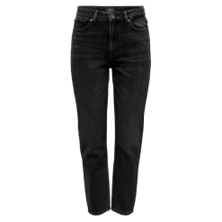 Jean coupe droite braguette zippée taille haute noir en coton Sara