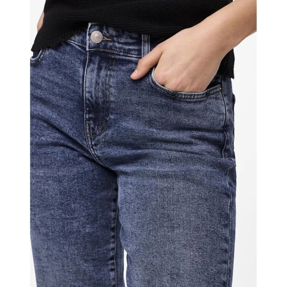 Jean coupe droite fermeture éclair bleu en coton
