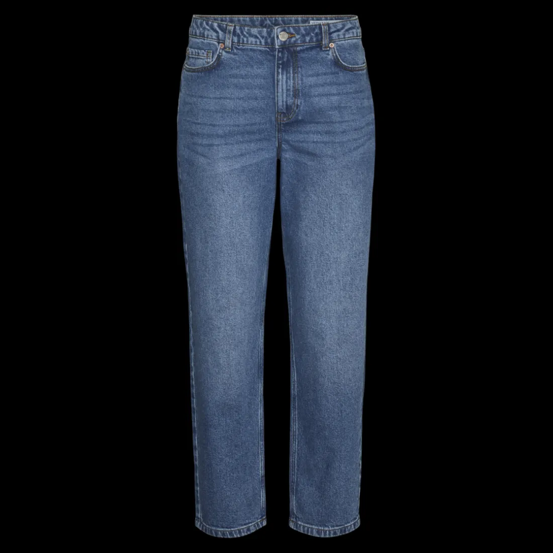 Jean coupe droite fermeture à boutons et à glissière taille moyenne bleu en coton Eva