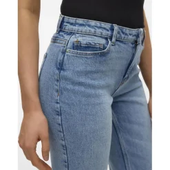 Jean coupe droite fermeture à boutons et à glissière taille moyenne bleu en coton Hana