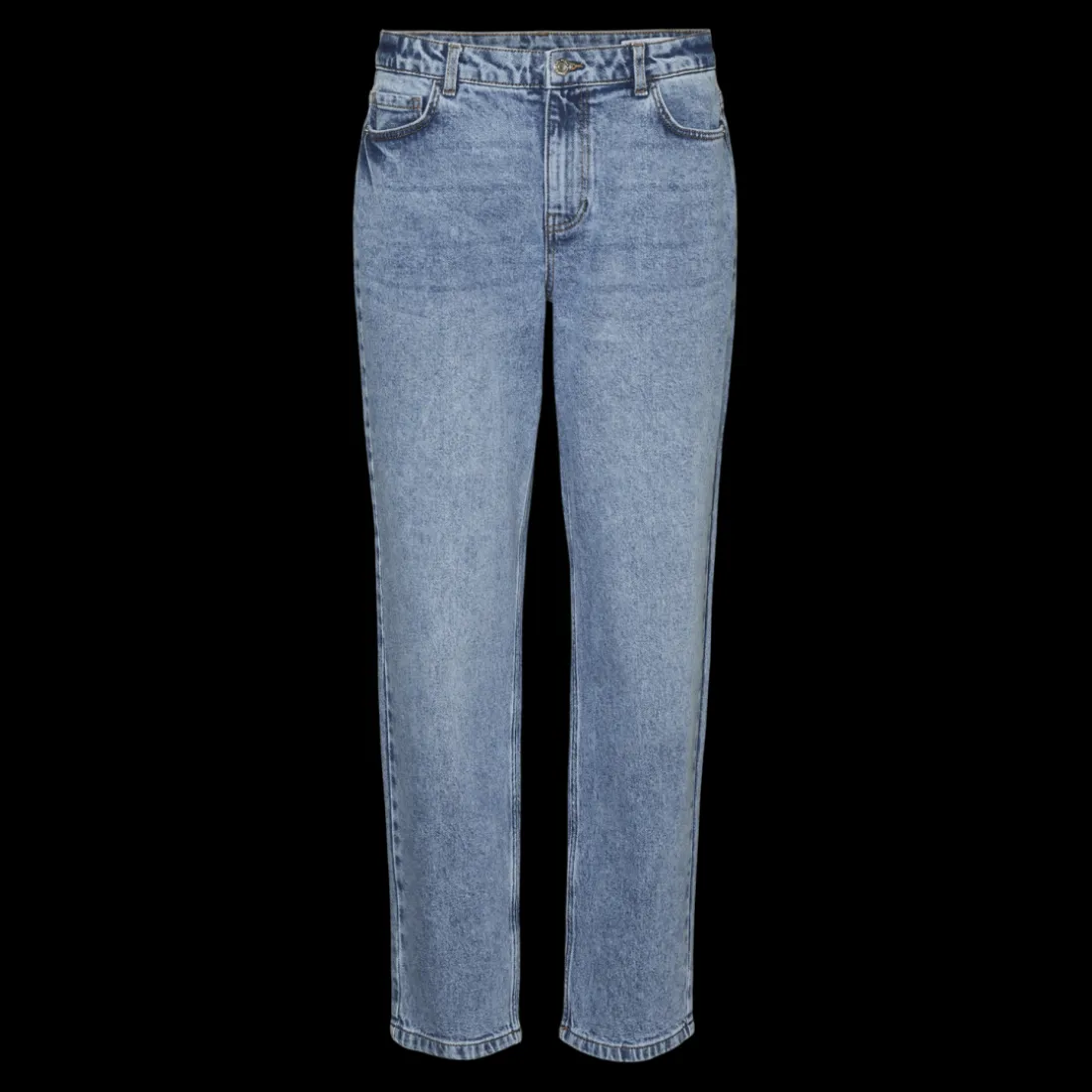 Jean coupe droite fermeture à boutons et à glissière taille moyenne bleu en coton Hana