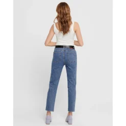 Jean coupe droite Longueur cheville raccourcie bleu en coton