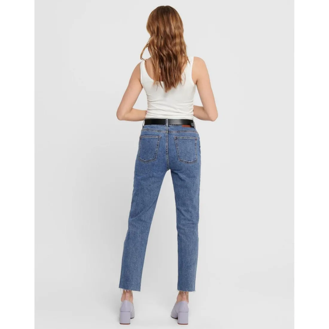 Jean coupe droite Longueur cheville raccourcie bleu en coton