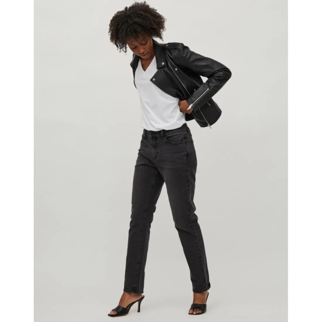Jean coupe droite noir en coton Aria