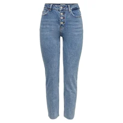 Jean coupe droite taille haute bleu clair en coton Uma