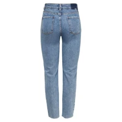 Jean coupe droite taille haute bleu clair en coton Uma