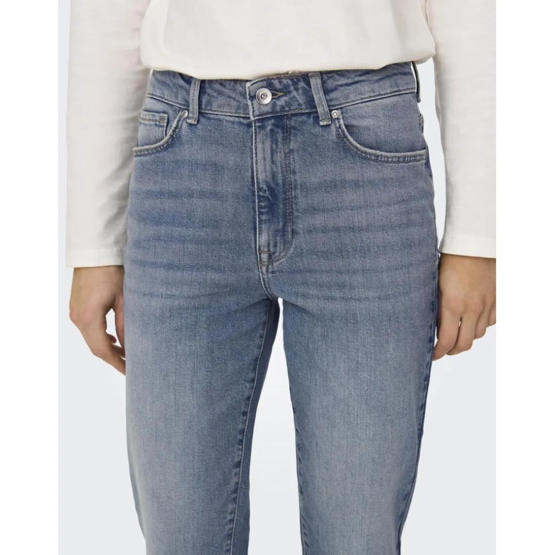 Jean coupe droite taille haute bleu en coton Queen