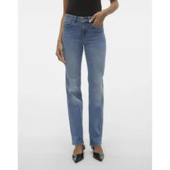 Jean coupe droite taille moyenne bleu moyen en coton