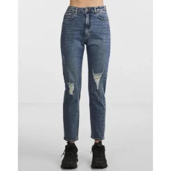 Jean coupe tapered taille haute bleu en coton