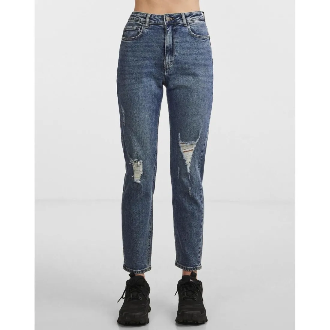 Jean coupe tapered taille haute bleu en coton