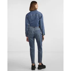 Jean coupe tapered taille haute bleu en coton
