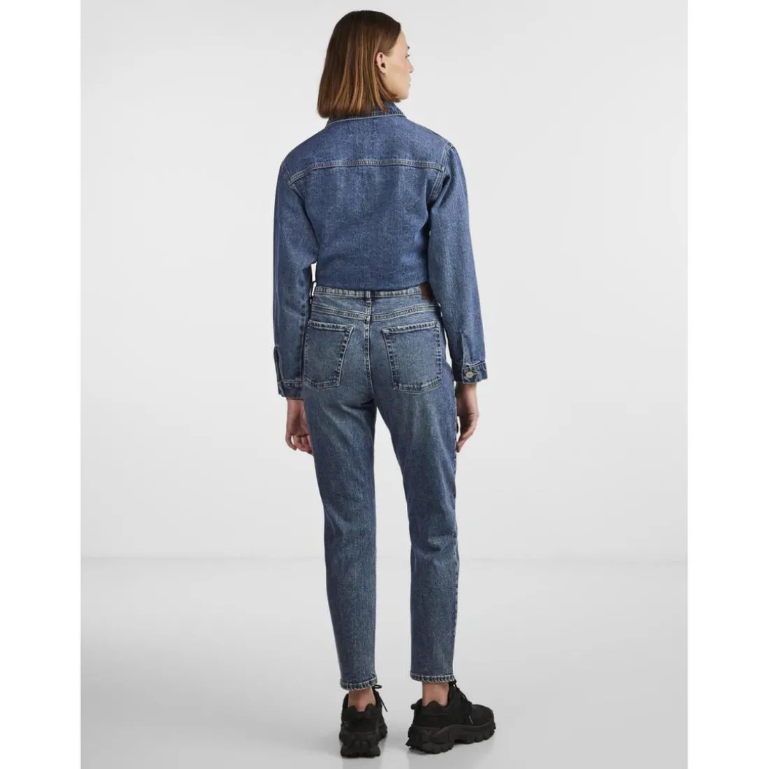 Jean coupe tapered taille haute bleu en coton