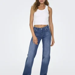 Jean droit Blush Mid Rea12187 bleu en coton Eve