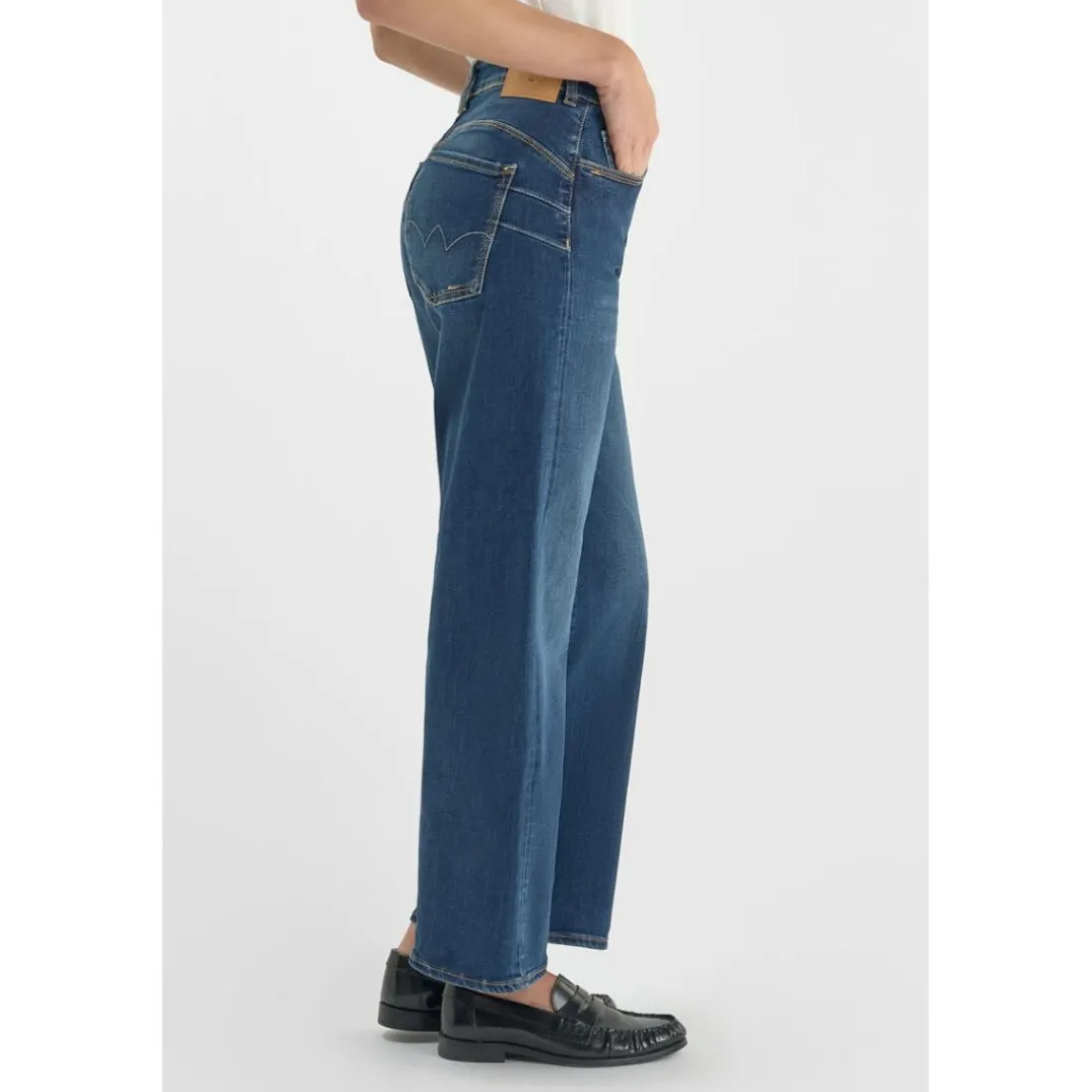 Jean droit femme bleu en coton Nora