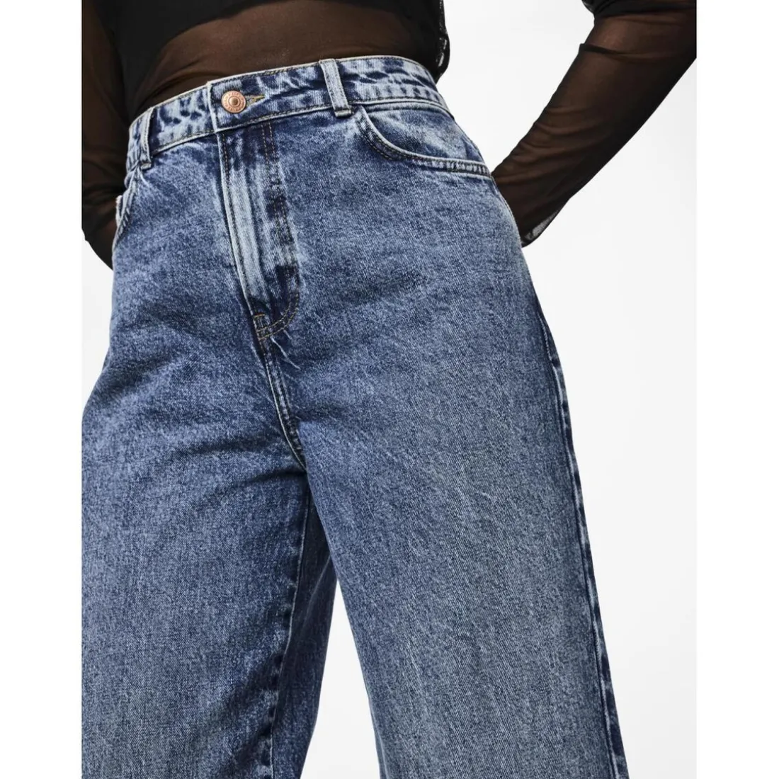 Jean droit taille haute en coton Selma bleu Amy