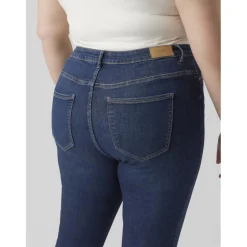 Jean fermeture à bouton et fermeture éclair cachée taille haute bleu en coton Mila