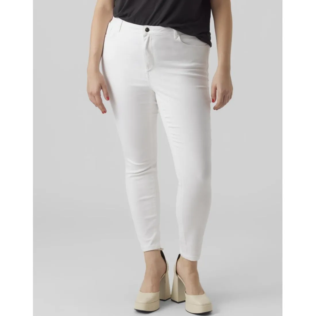 Jean fermeture à bouton et fermeture éclair cachée taille haute blanc en coton Maya