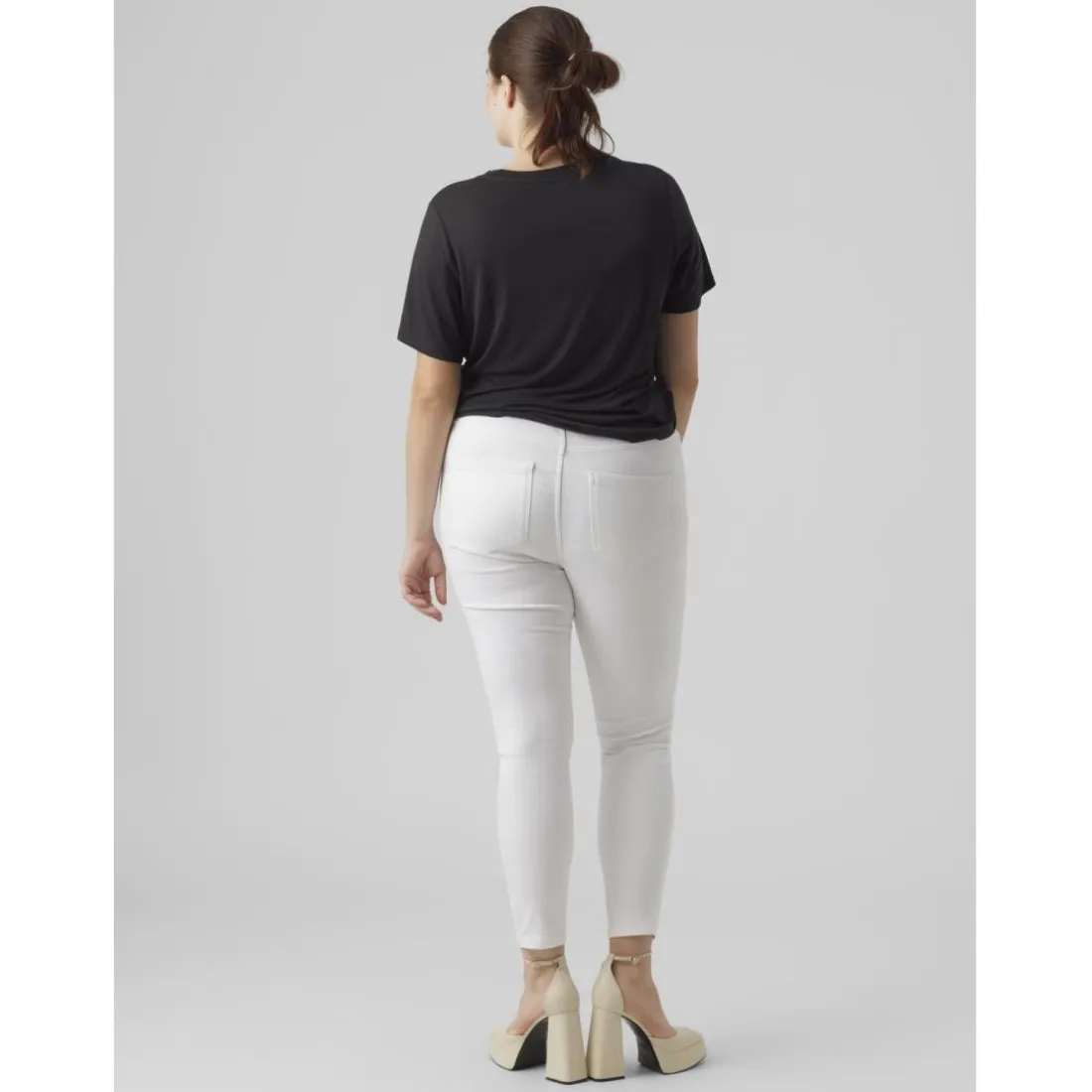 Jean fermeture à bouton et fermeture éclair cachée taille haute blanc en coton Maya