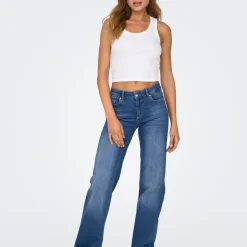 Jean Fit taille moyenne ONLBLUSH -Bleu bleu denim en coton Ora