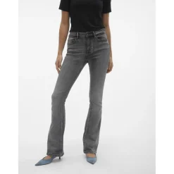 Jean flared taille moyenne gris en coton Isa