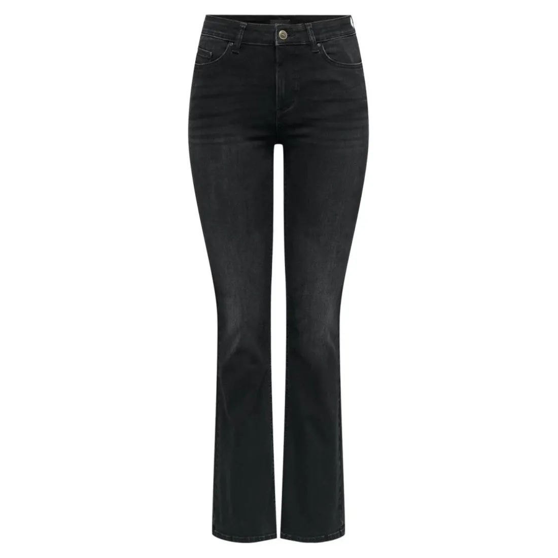 Jean flared taille moyenne noir en coton Léna