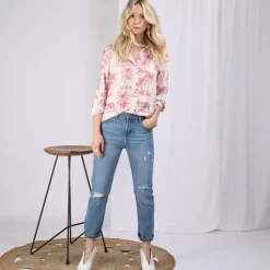 Jean large 5 poches déchiré devant femme - Blue Denim bleu en coton