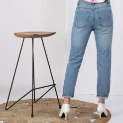 Jean large 5 poches déchiré devant femme - Blue Denim bleu en coton