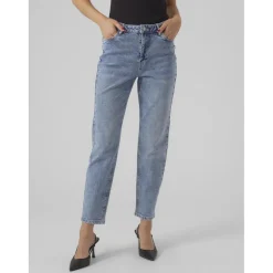 Jean mom taille haute bleu clair en coton Joy