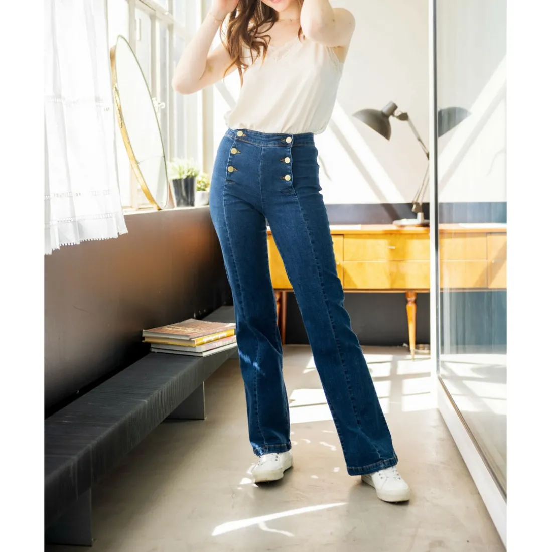 Jean PAULA W - Wash bleu fort en coton