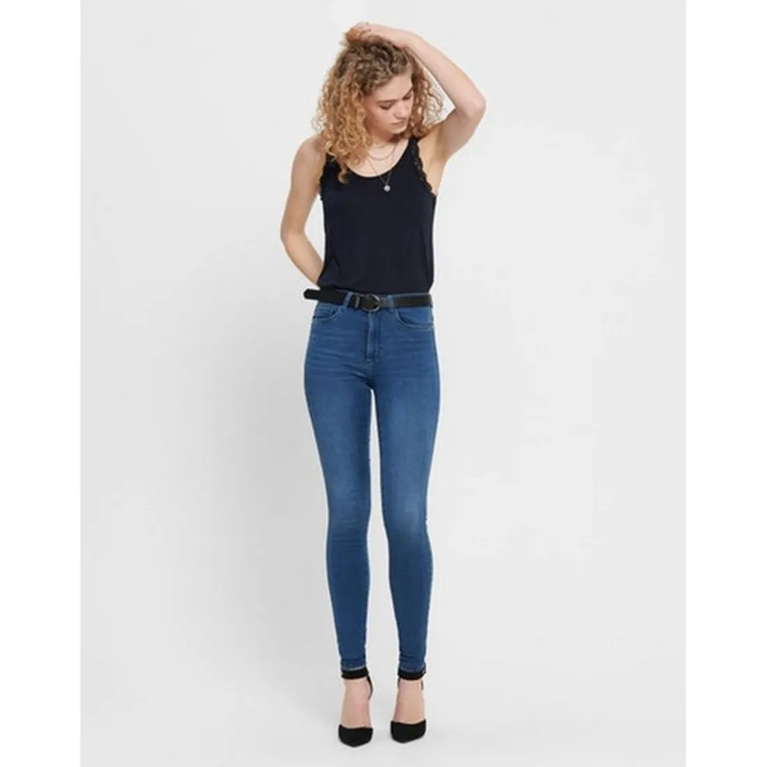 Jean seconde peau bleu en coton