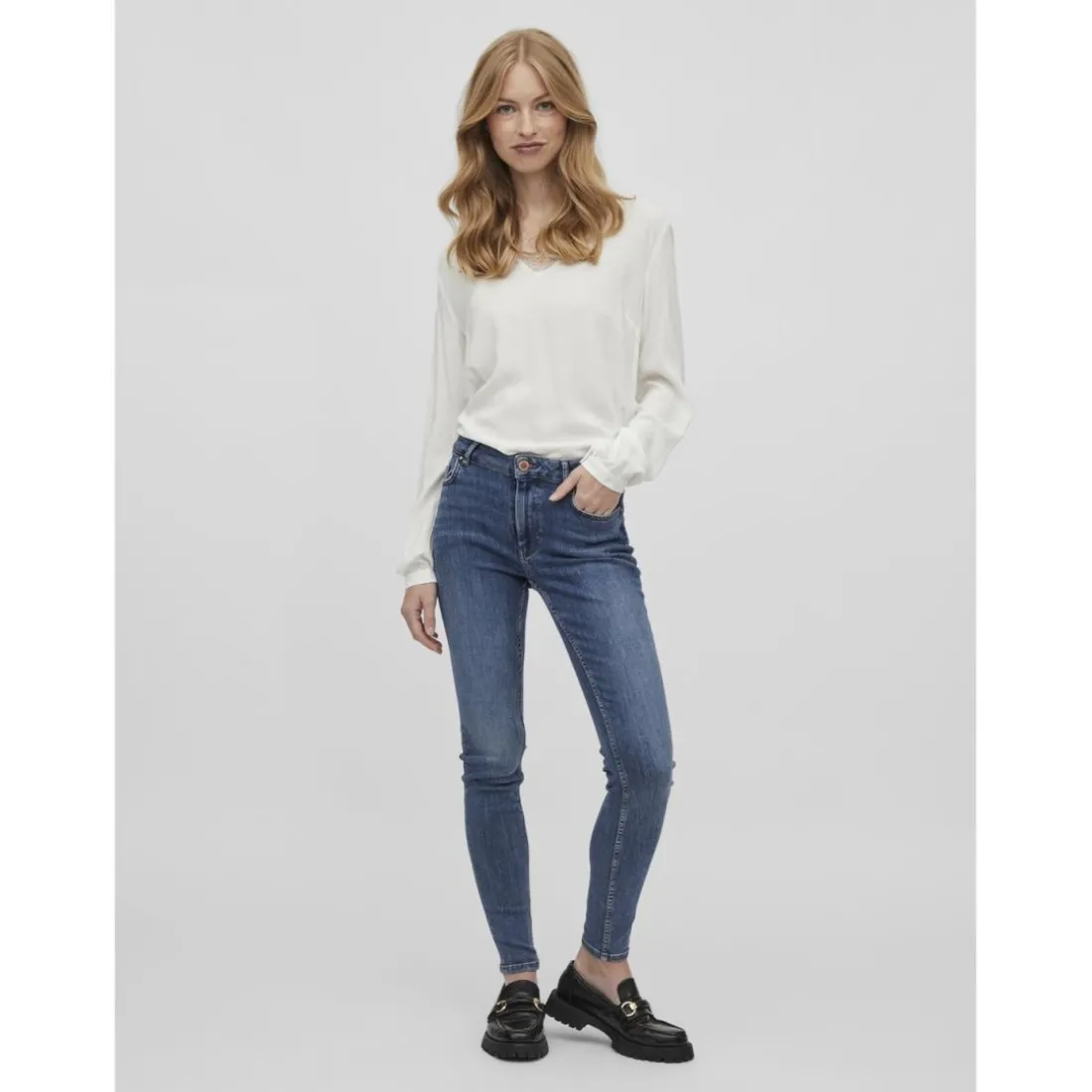 Jean skinny bleu moyen en coton Nora