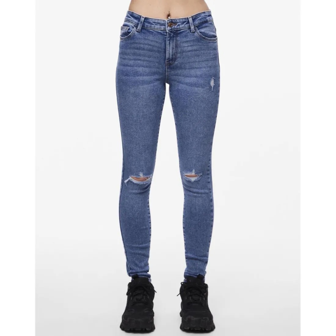 Jean skinny braguette zippée bleu en coton Hana