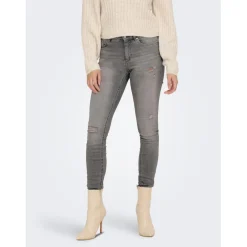 Jean skinny Longueur cheville gris en coton Luna