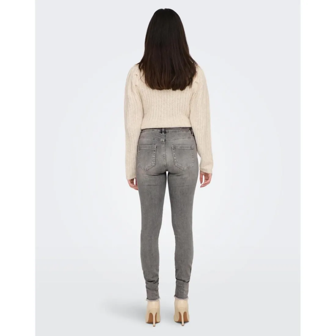 Jean skinny Longueur cheville gris en coton Luna