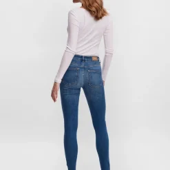 Jean skinny Skinny Fit Taille moyenne Longueur cheville bleu en coton
