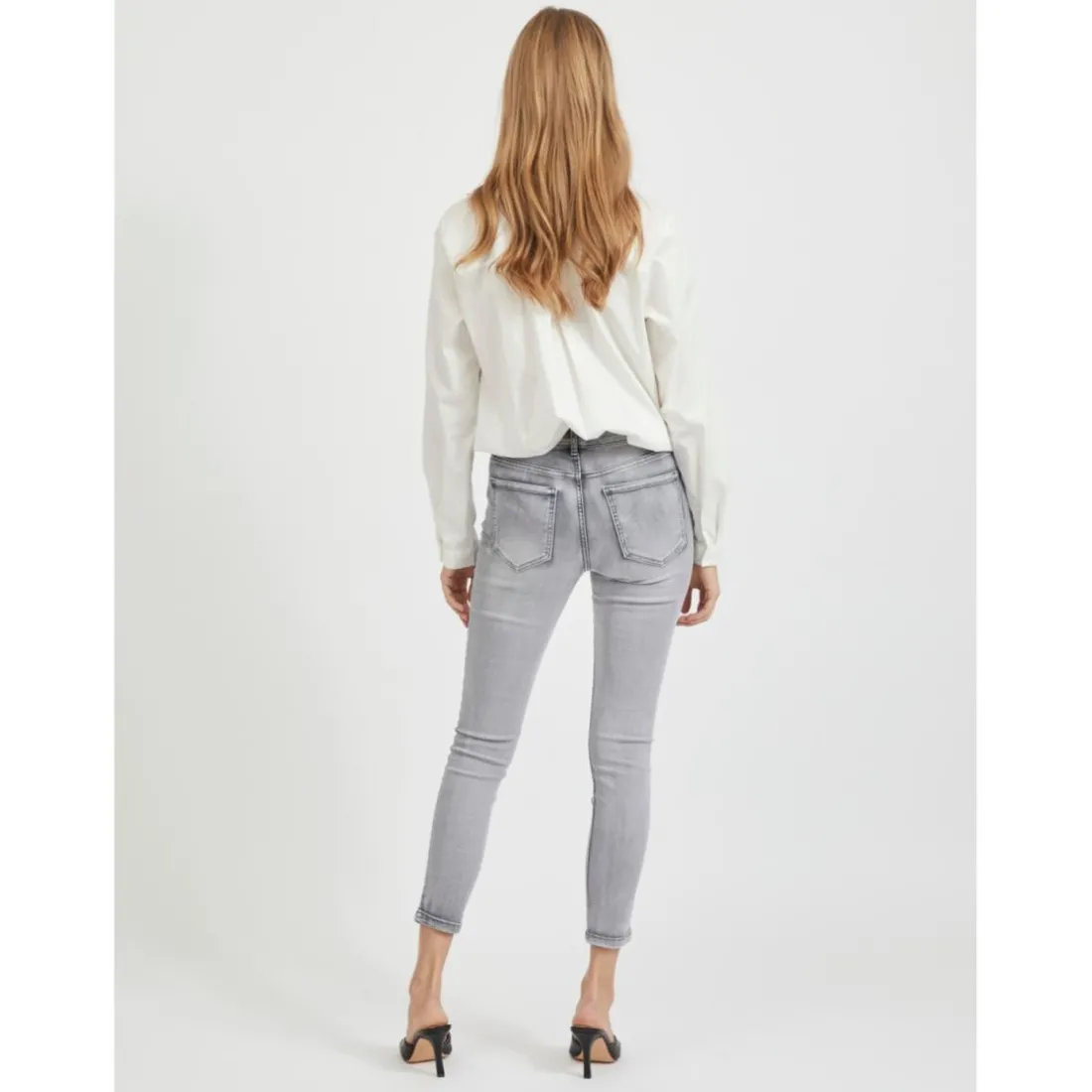 Jean skinny taille haute gris en coton