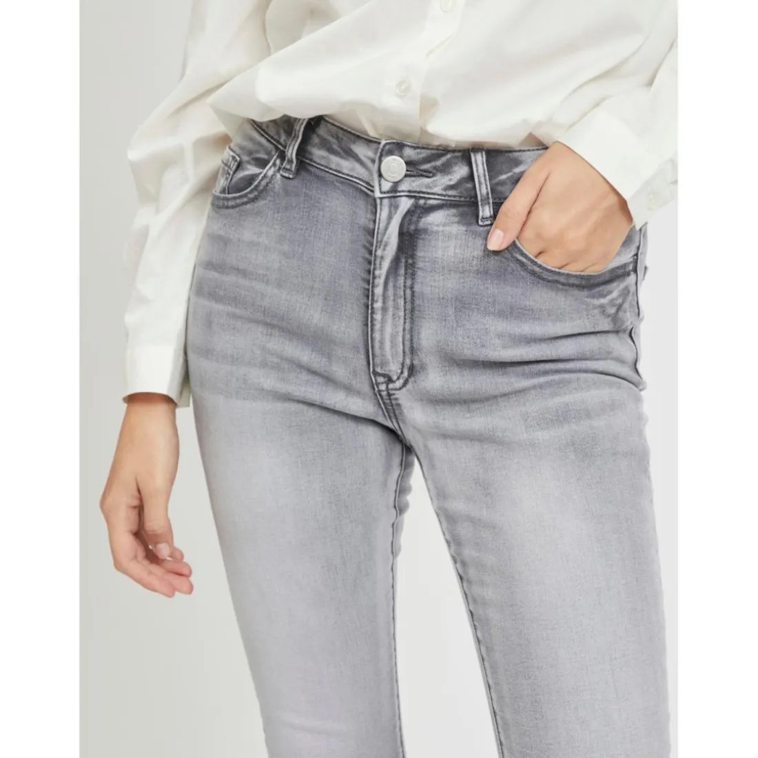 Jean skinny taille haute gris en coton