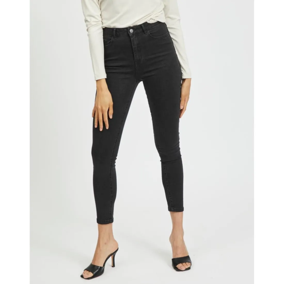 Jean skinny taille haute noir en coton Pia