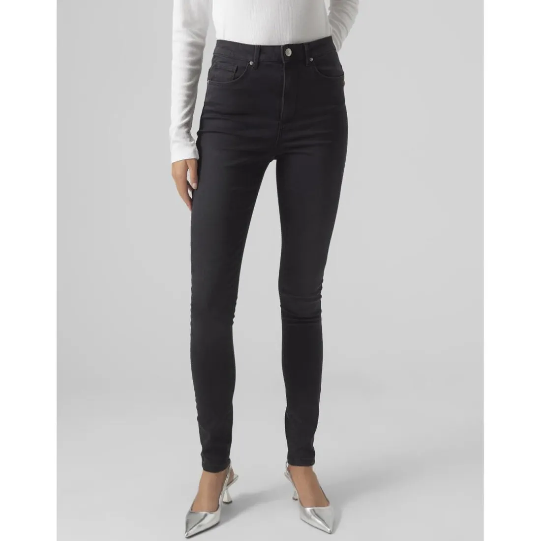 Jean skinny taille haute gris foncé en coton