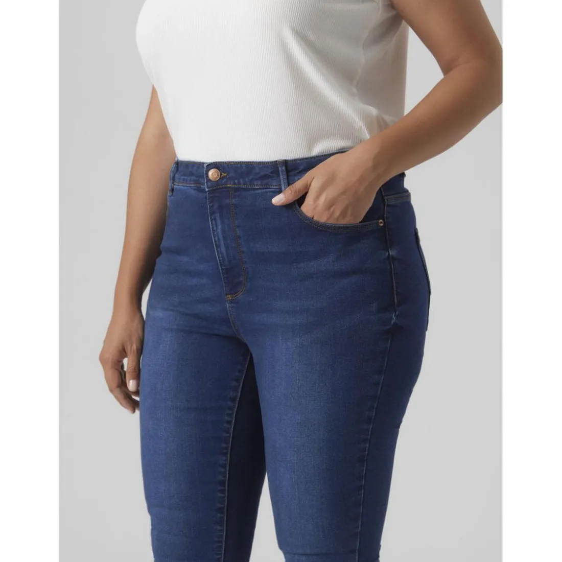 Jean skinny taille haute bleu foncé en coton Trix