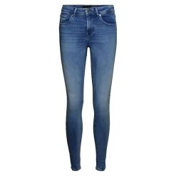 Jean skinny taille haute bleu moyen en coton